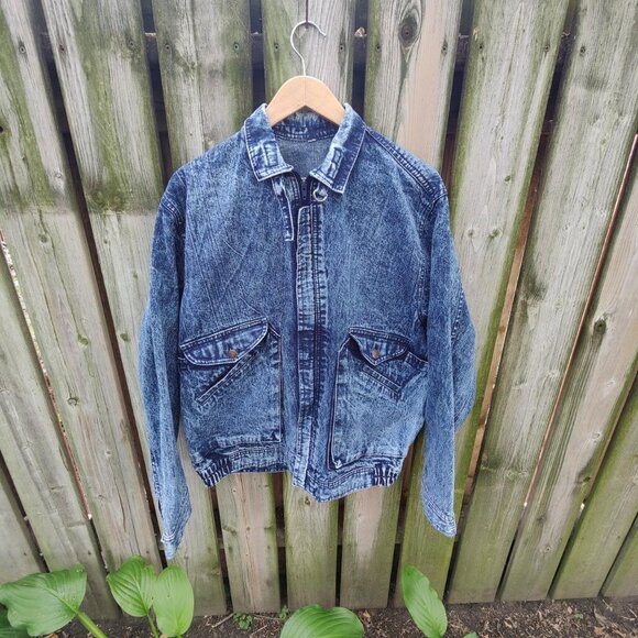 Custom reworked 'Prince' vintage acid-washed denim jacket women's L - Picture 2 of 2